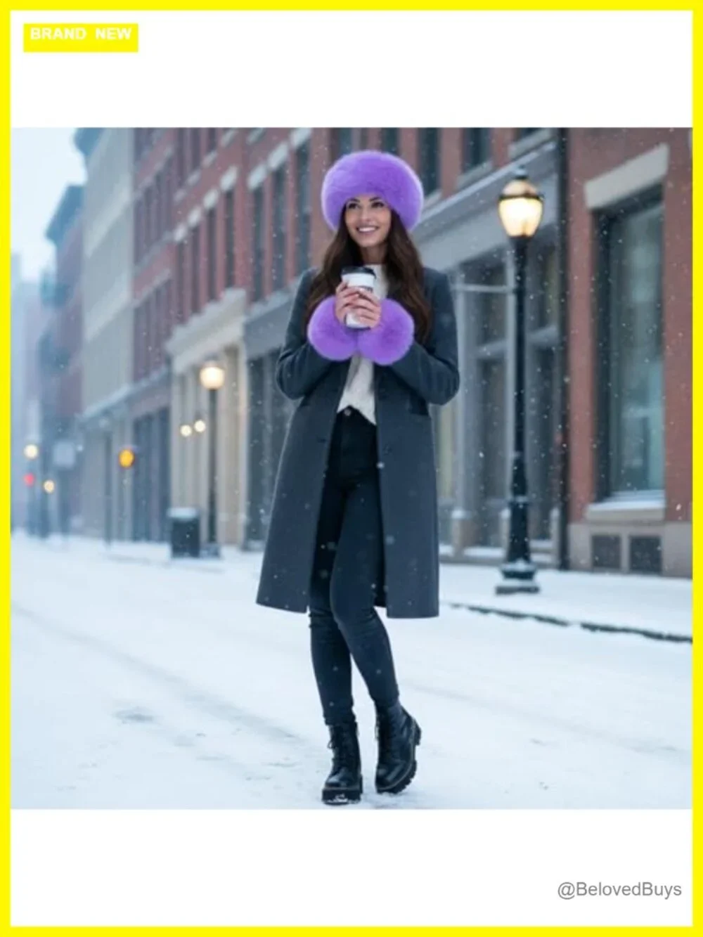 Faux Fur Headband & Wrist Cuffs Set, Fluffy Fashion Cossack Style